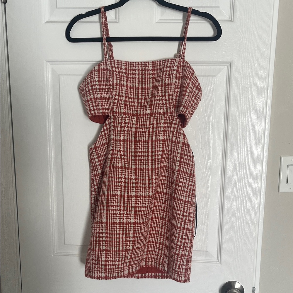 Plaid Cut Out Orange Dress